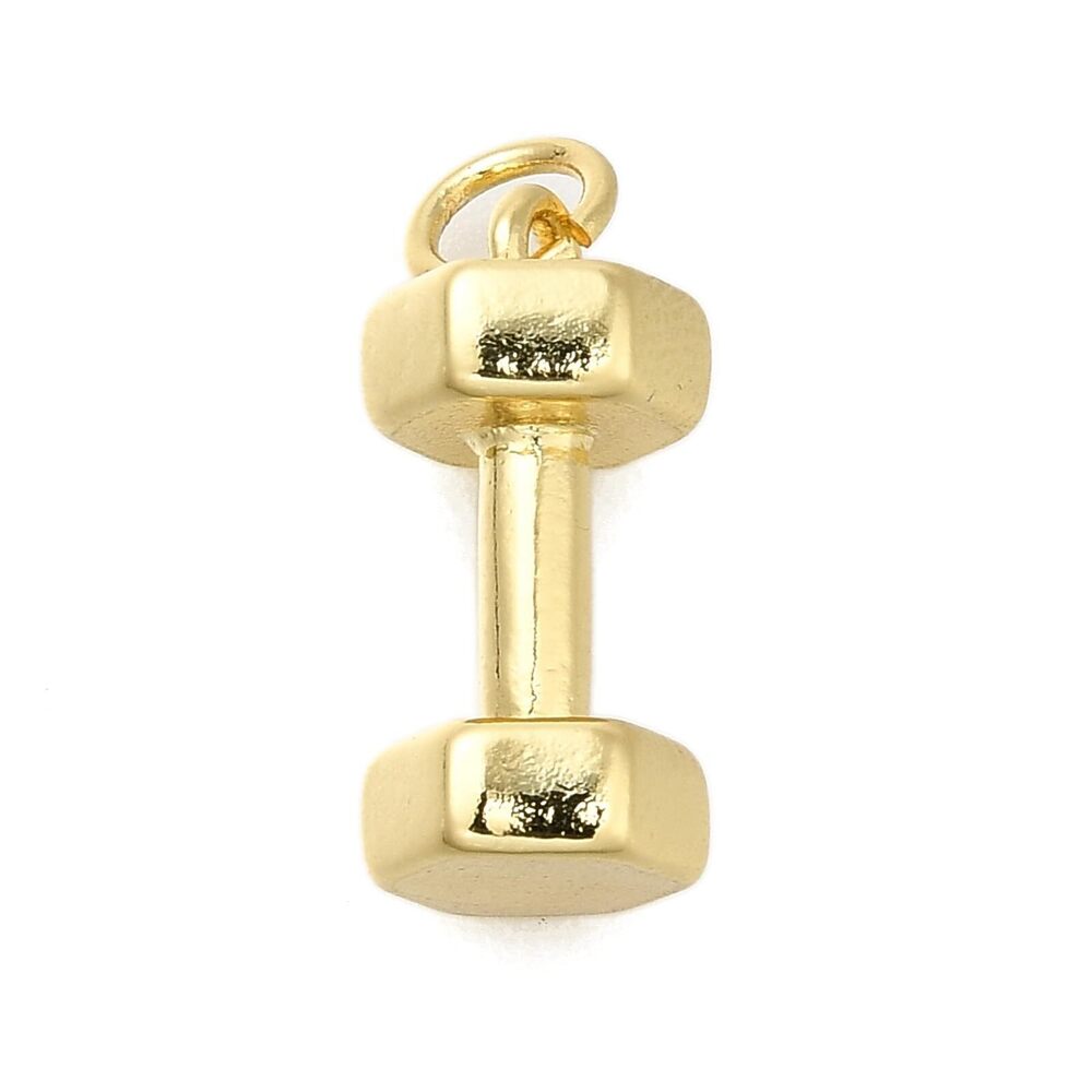 8146 10 pcs Mini Dumbbell Theme Brass Charms Real 18K Gold Plated Fitness